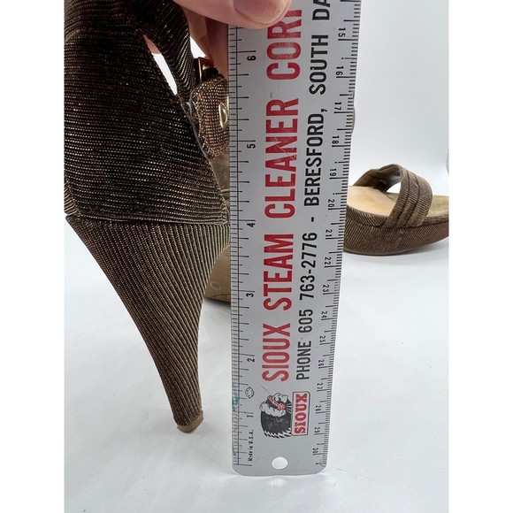 9 Gianni Bini GOLD Glittery Strap Sandal 4” High Heel Open Toe Platform Sling - Picture 3 of 5